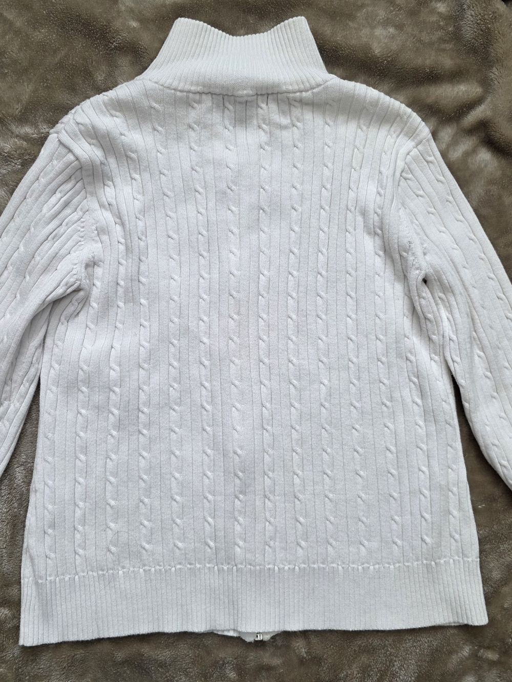 Chaps Cream Cable-knit Full-zip Cardigan Sweater Preppy School Uniform Sz L - Picture 8 of 9